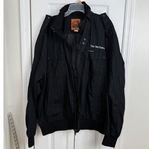 Live Mechanics Jacket 3XL Black Pinstripe Streetwear Crest Graphic Y2K Skater